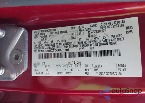 2013 Ford Escape Sel from USA, damaged, VIN 1FMCU9HX7DUB76206